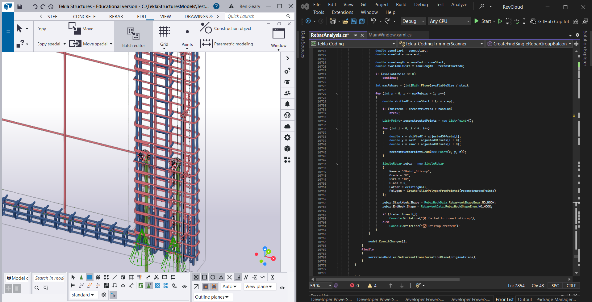 Tekla wall reinforcement with C# code