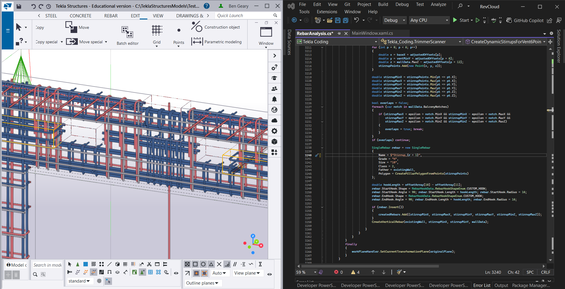 Tekla balcony notches with stirrup automation code